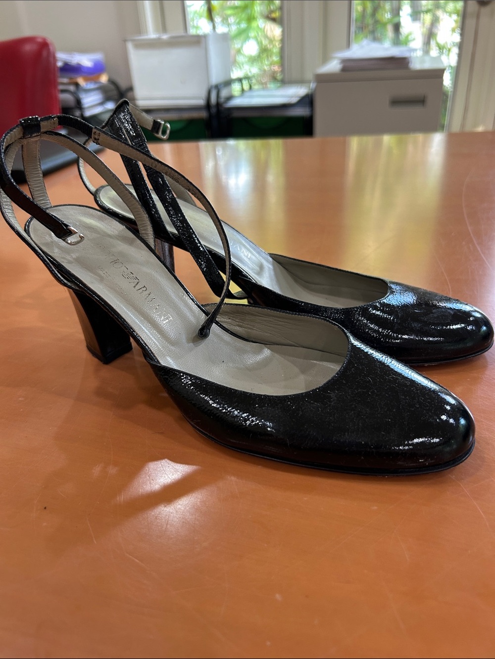 Emporio Armani Black Patent Slingback Heels